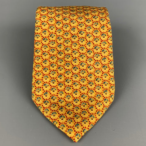 ERMENEGILDO ZEGNA Yellow & Red Circle Print Silk Tie