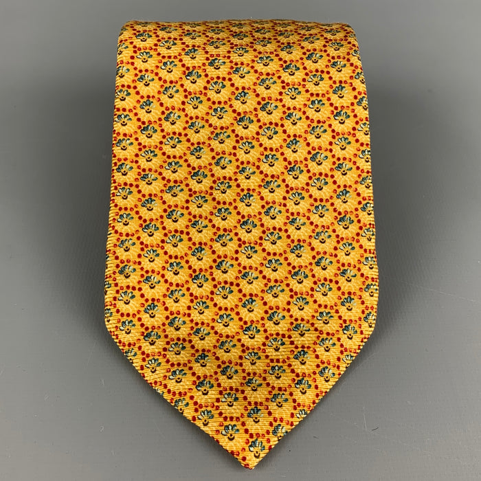 ERMENEGILDO ZEGNA Yellow & Red Circle Print Silk Tie