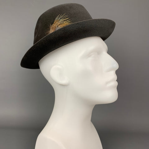 Vintage CHURCHILL LTD. Size 7 1/8 Charcoal Feather Fedora Hat
