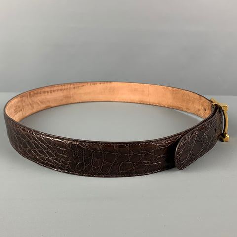 GUCCI Size 38 Brown Embossed Leather Belt