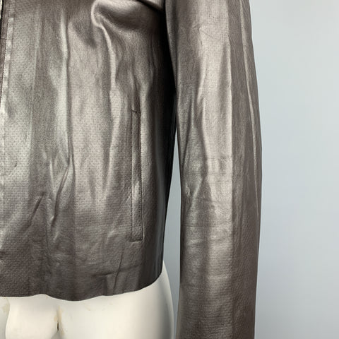NEIL BARRETT Size M Brown Leather Zip Off Hood Biker Jacket