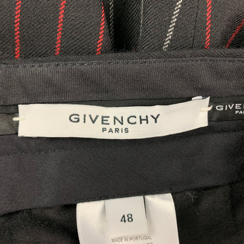 GIVENCHY Size 32 Black & Red Vertical Stripe Wool Zip Fly Dress Pants