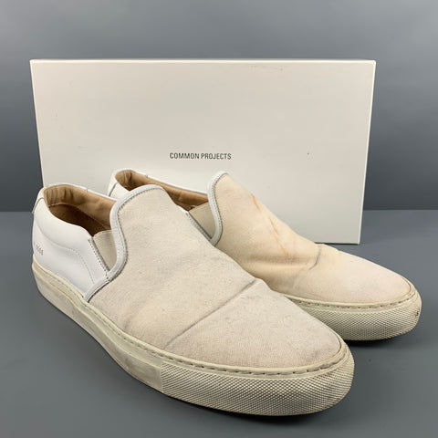 COMMON PROJECTS Size 11 White Solid Canvas Slip On Sneakers