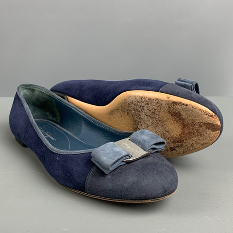 SALVATORE FERRAGAMO Talla 7 Bailarinas de ante azul marino