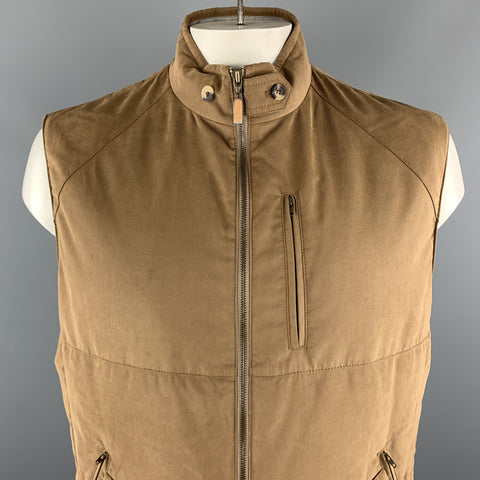 BRUNELLO CUCINELLI Talla XXL Chaleco con cremallera y cuello alto de algodón acolchado marrón