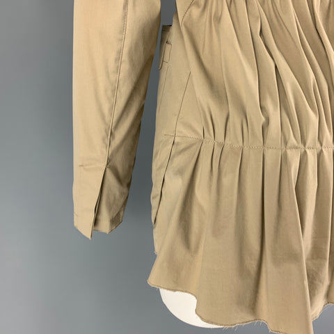 PRADA Size 4 Beige Cotton Blend Ruched Back Belted Jacket