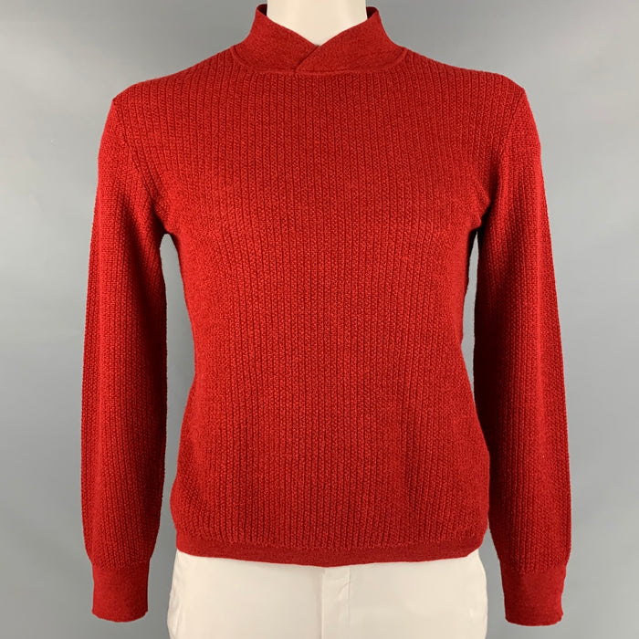 SALVATORE FERRAGAMO Size L Red Knit Alpaca  Silk Shawl Collar Pullover