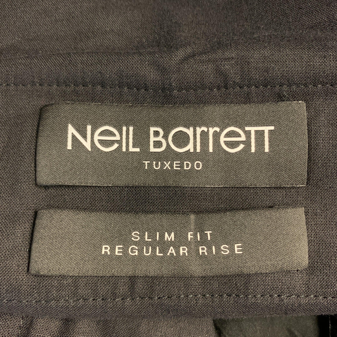 NEIL BARRETT F/W 17 Size 32 Black Solid Wool Blend Tuxedo Dress Pants