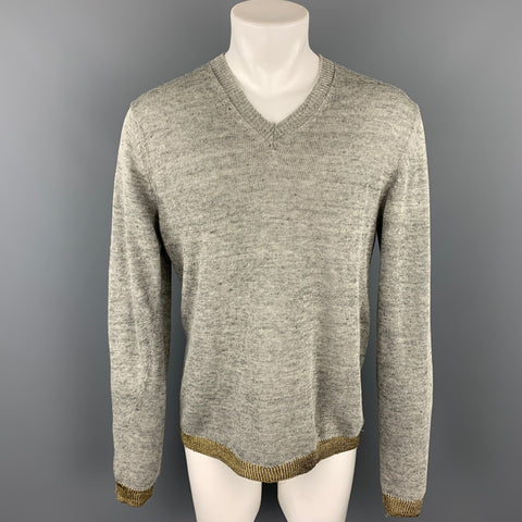 COMME des GARCONS SHIRT Size M Grey & Gold Knitted Linen V-Neck Pullover