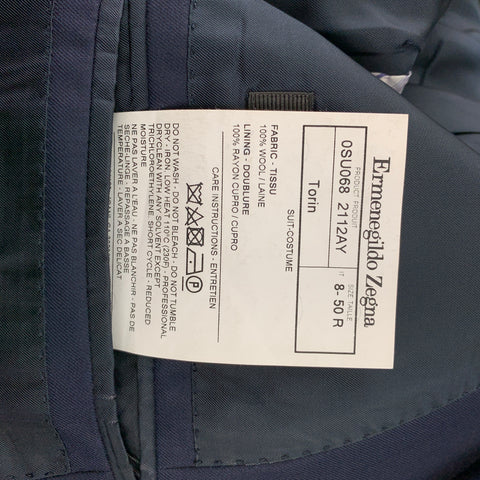 ERMENEGILDO ZEGNA for WILKES BASHFORD Size 40 Navy Wool Notch Lapel Suit