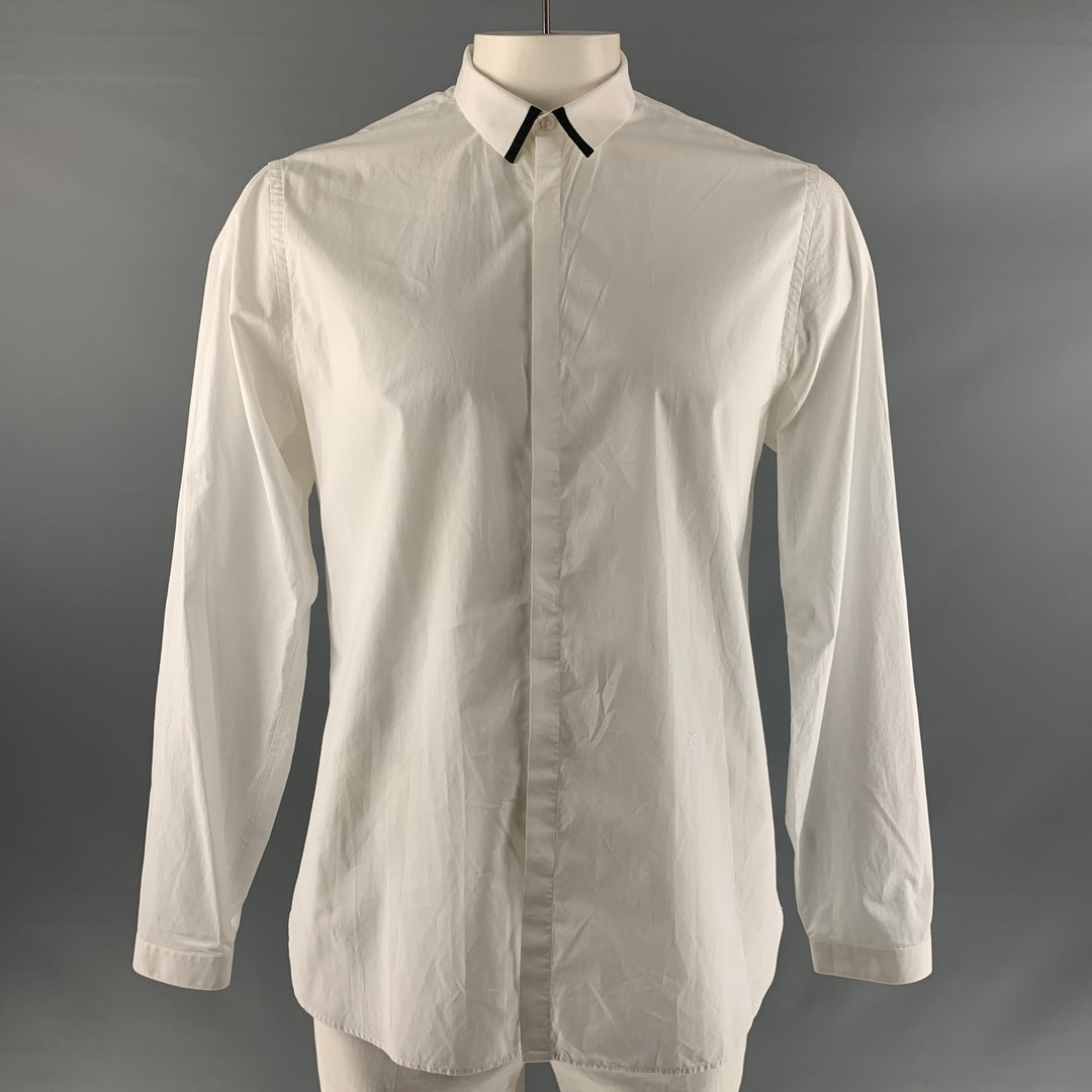 THE KOOPLES Size XL White Solid Cotton Button Up Long Sleeve Shirt