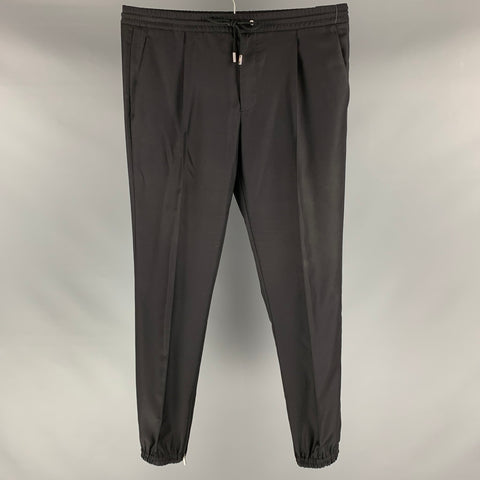 DIOR HOMME Size 36 Black Solid Wool Elastic Waistband Dress Pants