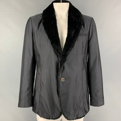GIORGIO ARMANI Size 42 Black Stripe Nylon Notch Lapel Jacket
