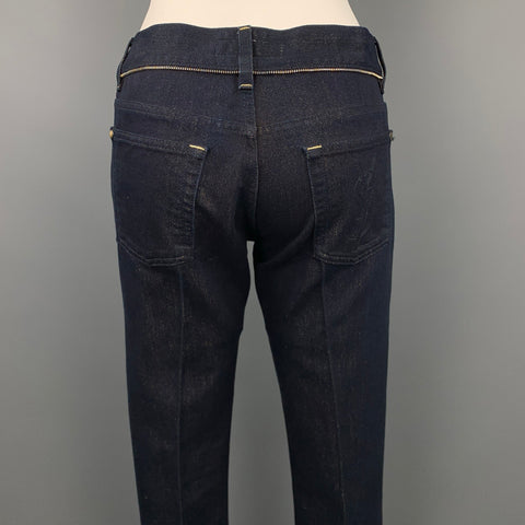 YVES SAINT LAURENT Size 4 Navy Sparkle Denim Zipper Detail Dress Pants