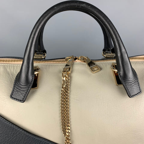 CHLOE Baylee Charcoal Light Grey Color Block Calfskin Leather Handbag