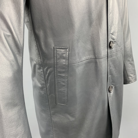 JIL SANDER Size 38 Slate Grey Nylon / Leather Notch Lapel Reversible Coat
