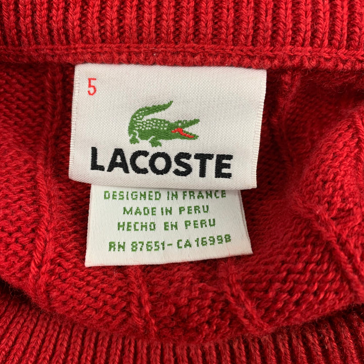 LACOSTE Size XL Red Cable Knit Cotton Wool Crew-Neck Sweater