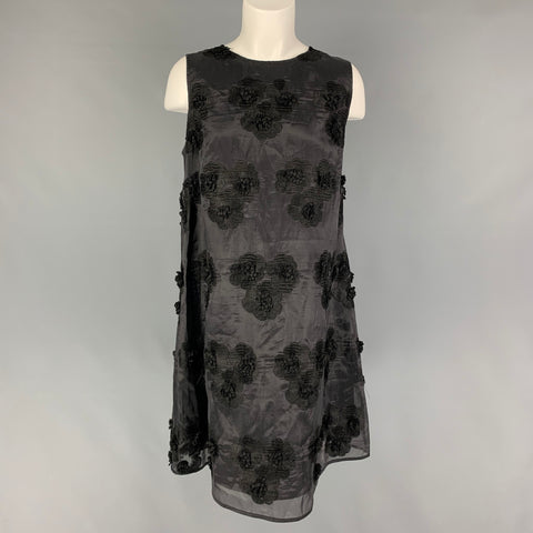 P.A.R.O.S.H. Size L Black Polyester Applique Sleeveless Dress