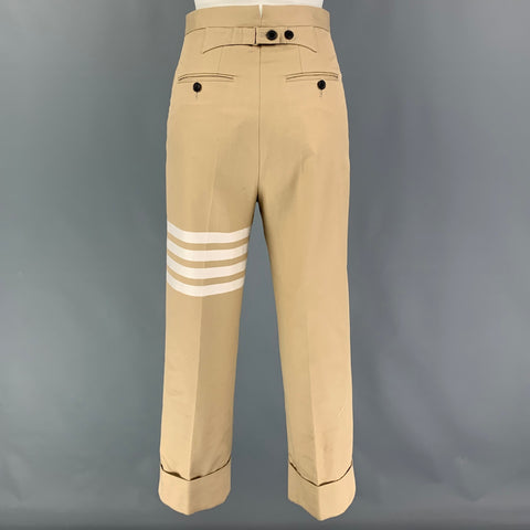 THOM BROWNE Size 0 Khaki Cotton Stripe Pleated Casual Pants