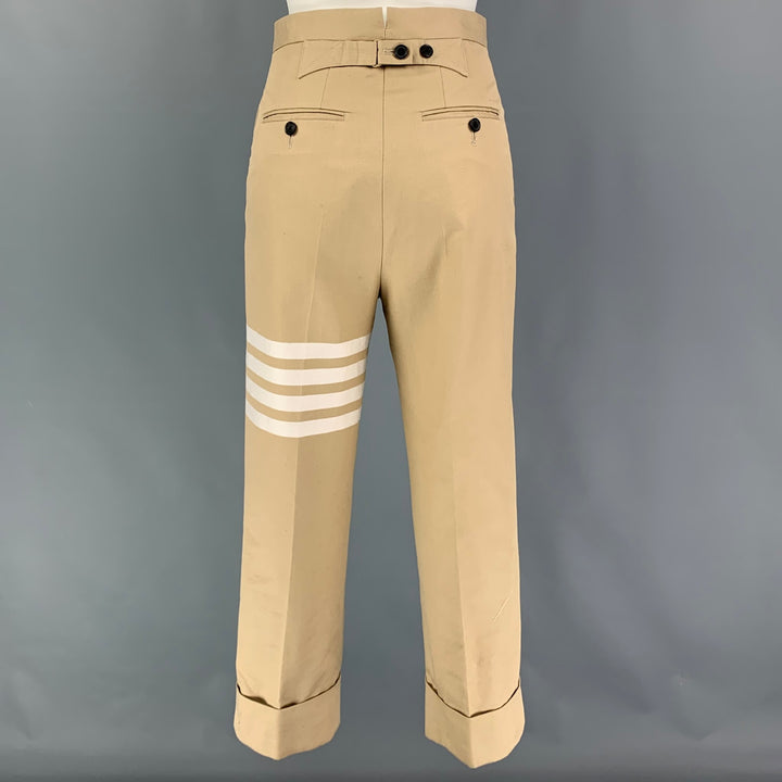 THOM BROWNE Taille 0 Pantalon décontracté plissé à rayures en coton kaki