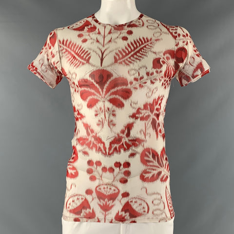 GUCCI by TOM FORD 2000 Size L Red Beige Floral Mesh Round Neck T-shirt
