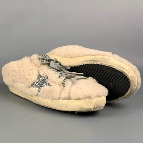 GOLDEN GOOSE Superstar Size 7 Natural Textured Shearling Slip On Loafers