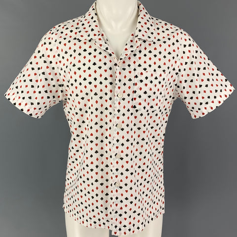 TODD SNYDER Size M White Black Print Cotton Button Up Short Sleeve Shirt