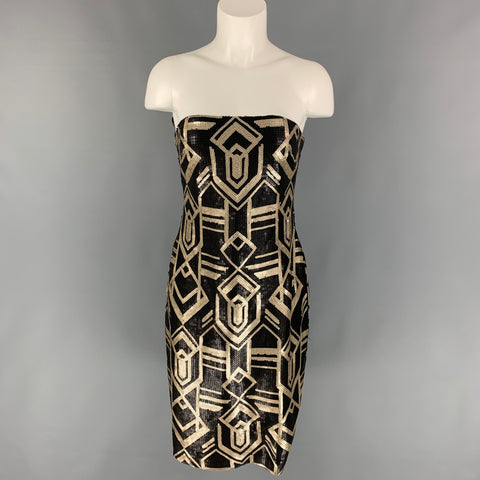 LAUREN by RALPH LAUREN EVENING Talla 8 Vestido hasta la rodilla de poliéster con lentejuelas plateadas y negras