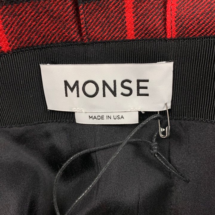 MONSE Size 0 Red Black Plaid Wool Skirt