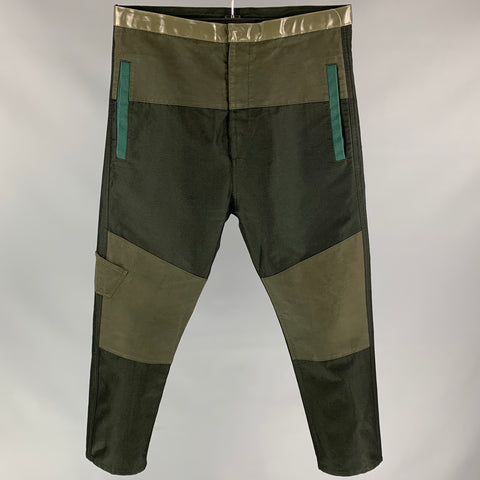 JIL SANDER Size 32 Olive Green Patchwork Cotton Blend Casual Pants