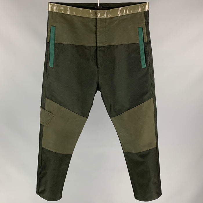 JIL SANDER Size 32 Olive Green Patchwork Cotton Blend Casual Pants