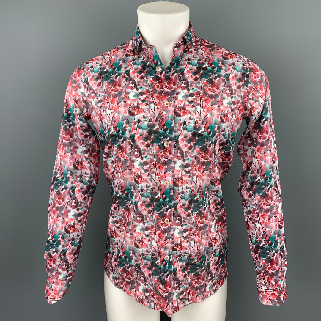TWEEN Jeonce Size XS Red & Green Floral Cotton Slim Fit Long Sleeve Shirt