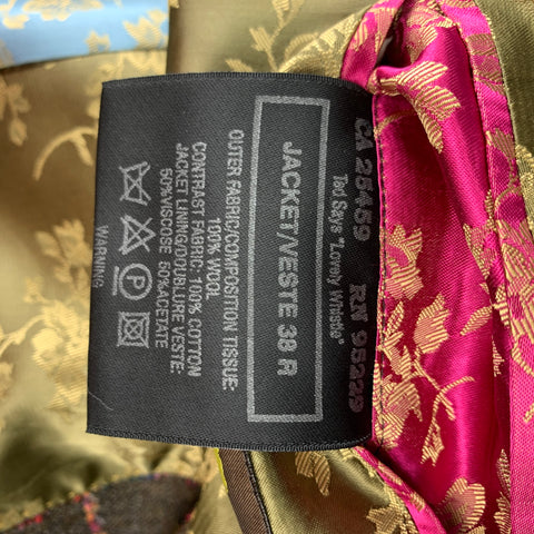 TED BAKER Size 38 Brown & Fuchsia Window Pane Wool Sport Coat