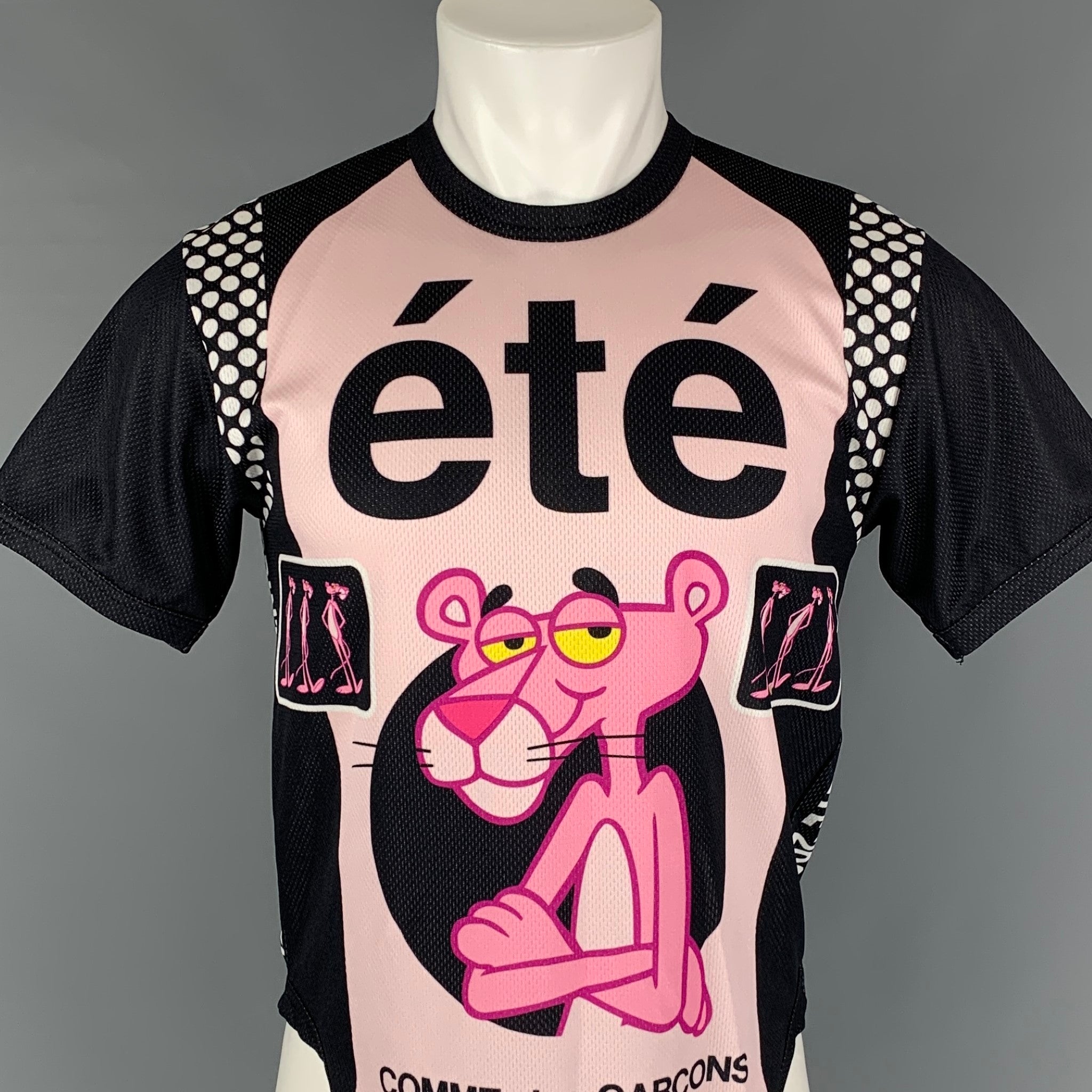 COMME des GARCONS HOMME PLUS SS 2005 Size M Pink Black Pink Panther Logo  Polyester / Acetate T-shirt