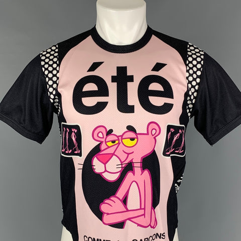 COMME des GARCONS HOMME PLUS SS 2005 Size M Pink Black Pink Panther Logo Polyester / Acetate T-shirt