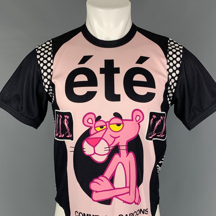 COMME des GARCONS HOMME PLUS SS 2005 Size M Pink Black Pink Panther Logo Polyester / Acetate T-shirt