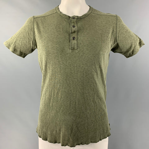 WINGS + HORNS Size L Olive Textured Cotton Henley T-shirt