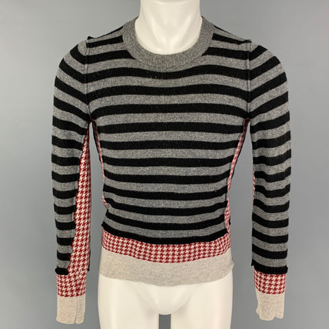 DOLCE & GABBANA Size XS Grey Black Stripe Wool Crew-Neck Pullover