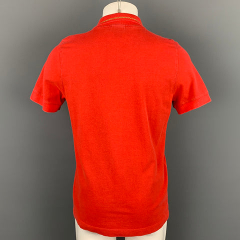 DRIES VAN NOTEN Size M Orange Cotton Gold Trim Short Sleeve Polo