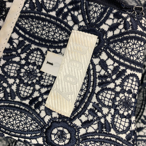 NOOY Size S Navy & White Embroidered Cotton A-line Sleeveless Blouse