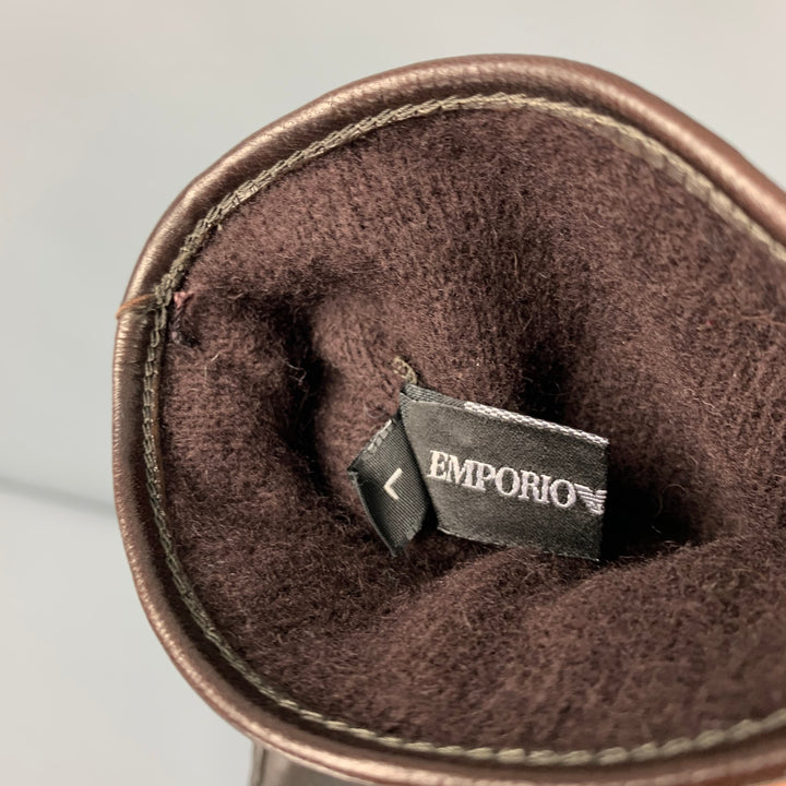 EMPORIO ARMANI Guantes de piel bicolor marrón talla L