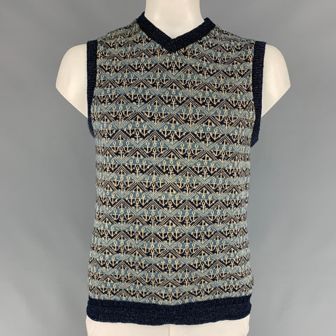 45rpm Size L Navy & Blue Fairisle Cotton V-Neck Vest