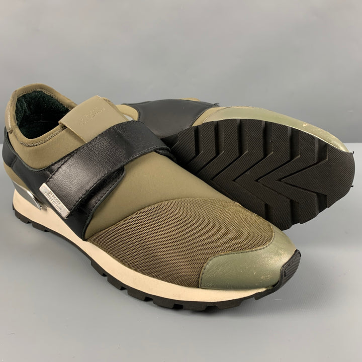 VERSACE COLLECTION Size 10 Green Black Color Block Neoprene Slip On Sneakers