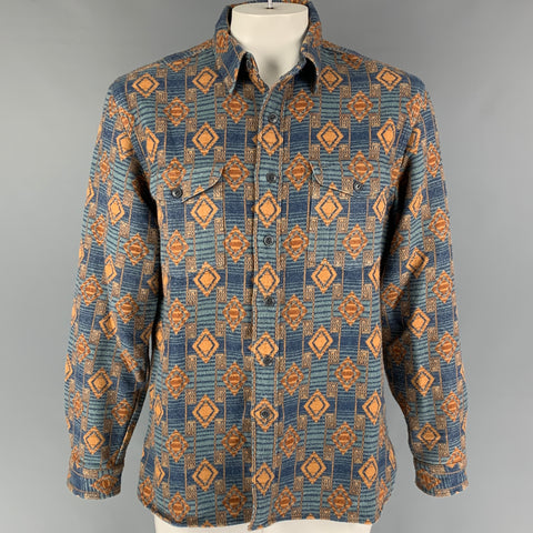 RRL by RALPH LAUREN Size XL Blue Orange Geometric Cotton Long Sleeve Shirt