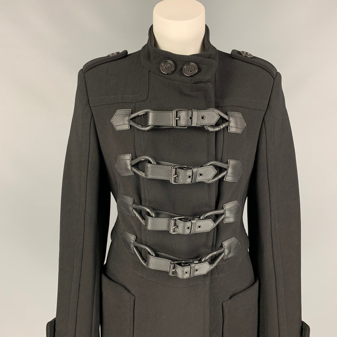 BURBERRY PRORSUM Size 10 Black Nylon Cotton Duffle Closure Military Coat
