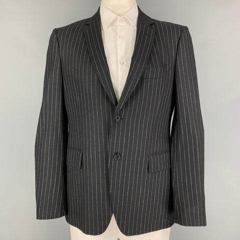 JOHN VARVATOS Size 44 Black White Pinstripe Wool Cashmere Sport Coat