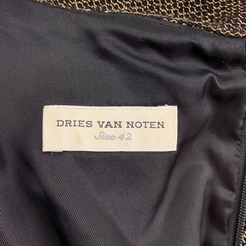 DRIES VAN NOTEN Robe fourreau en viscose de laine dorée taille 10