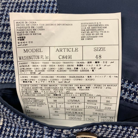 SUIT SUPPLY Size 38 Navy Blue Houndstooth Silk Blend Sport Coat
