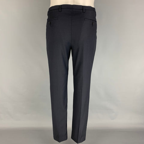 CALVIN KLEIN COLLECTION Size 36 Navy Grid Wool Peak Lapel Suit