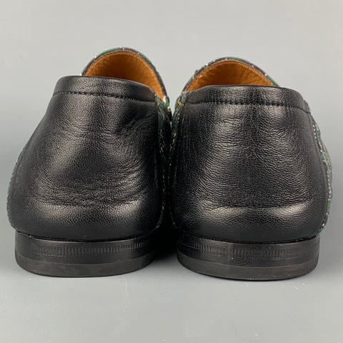 GUCCI Brixton Size 9 Green & Black Bee Print Canvas Slip On Loafers
